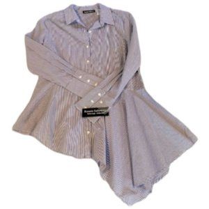 Ronnie Salloway SMALL  Asymmetrical Over-Sized Button Up Blouse Career Chic NWT